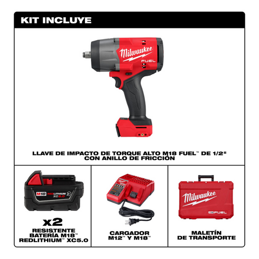 Llave de impacto alto torque M18 FUEL 1/2" kit de anillo de friccion Milwaukee 2967-22