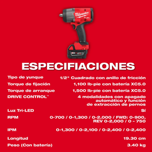 Llave de impacto alto torque M18 FUEL 1/2" kit de anillo de friccion Milwaukee 2967-22