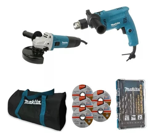 Combo Makita Rotomartillo + Mini esmeriladora + Discos + Brocas + Maletin