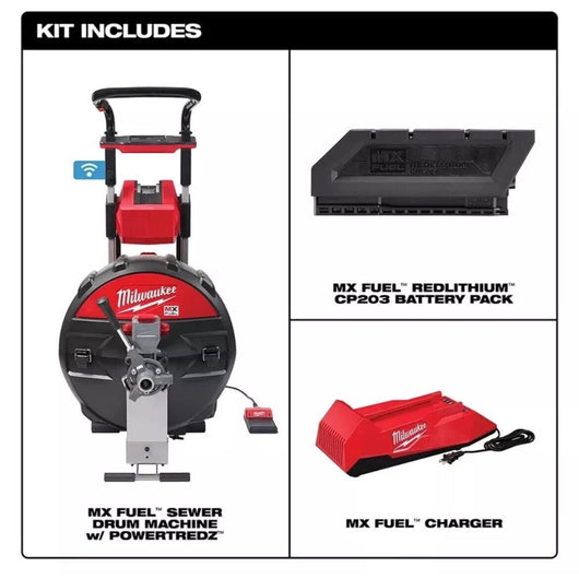 Máquina de tambor alcantarillado FUEL POWERTREDZ para kit de cables 5/8"-3/4" Milwaukee MXF501-1CP