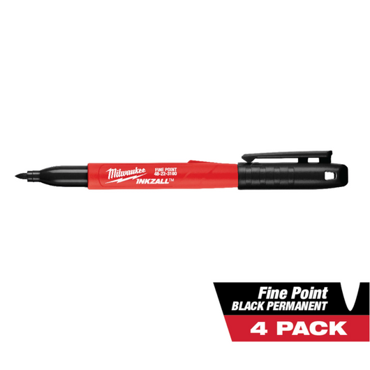 Marcador de punta fina negro INKZALL® 4pzs Milwaukee 48-22-3104