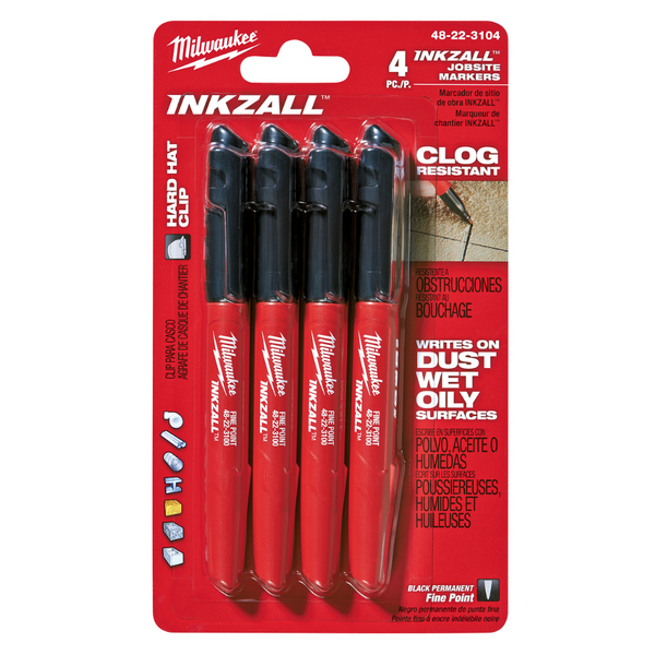 Marcador de punta fina negro INKZALL® 4pzs Milwaukee 48-22-3104