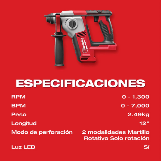 Martillo rotativo inalambrico de 5/8 Milwaukee 2612-20