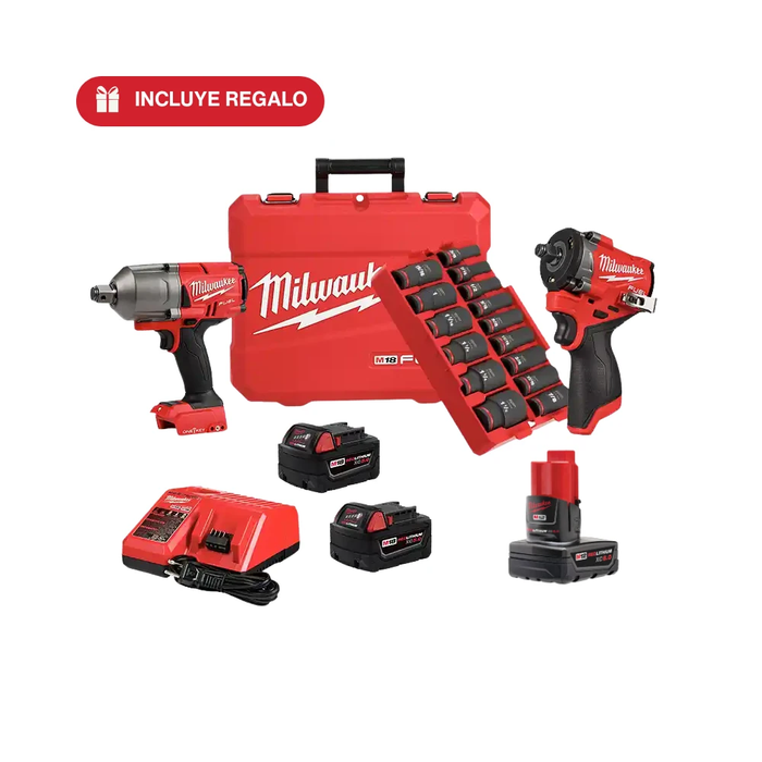 Combo Milwaukee M18-M12 Llave De Impacto Brushless 18V y 12V + Dados P325-2864