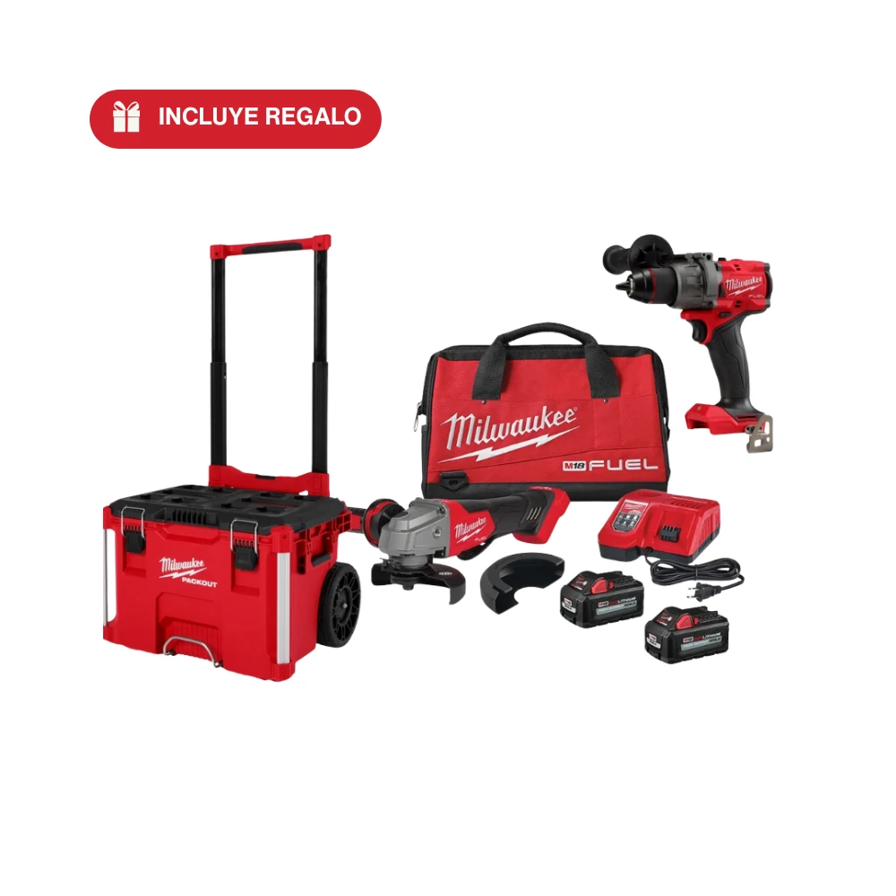 Milwaukee P425-2880 M18 FUEL Kit Esmeriladora 4-1/2 a 5 Pulgadas y Taladro 1/2 Pulgada Con PACKOUT