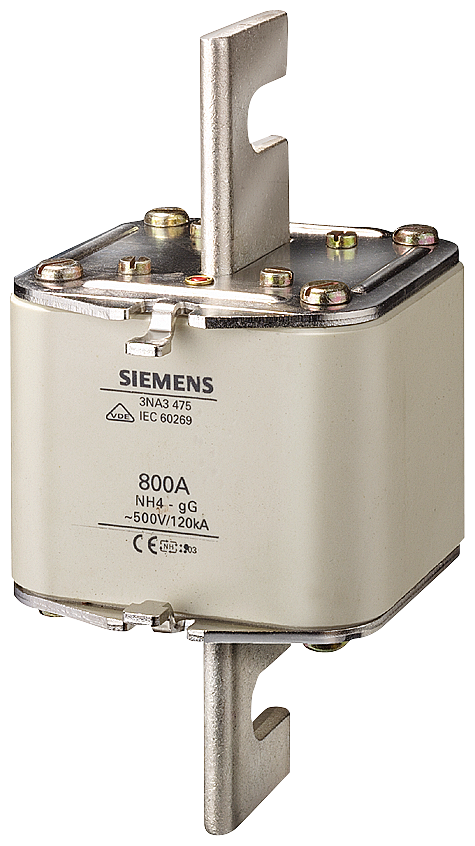 Cartucho de fusibles NH Siemens 3NA3475 800A cuerpo beige, tapa metálica