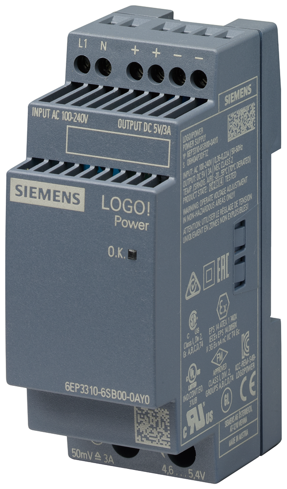 Siemens Automatizacion 6EP3310-6SB00-0AY0 LOGO POWER Fuente De Alimentación Estabilizada 5 V DC 3 A