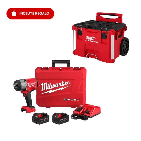 Llave de impacto alto torque M18 FUEL 1/2" 2967-22 + Caja de herramientas con ruedas PACKOUT (48-22-8427)