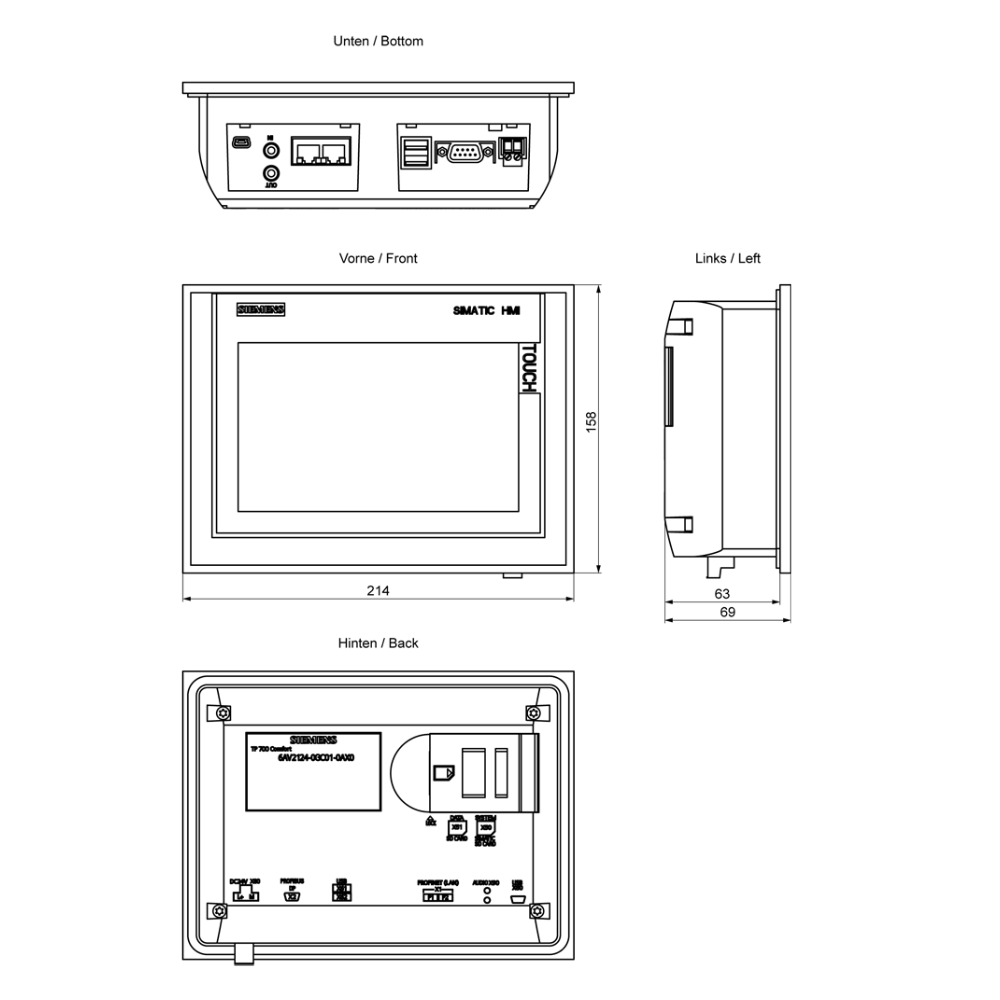 HMI KTP700 Comfort Panel Siemens 6AV2124-0GC01-0AX0