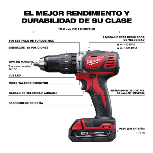 Taladro percutor/destornillador compacto de 1/2" M18™ (Solo herramienta) Milwaukee 2607-20