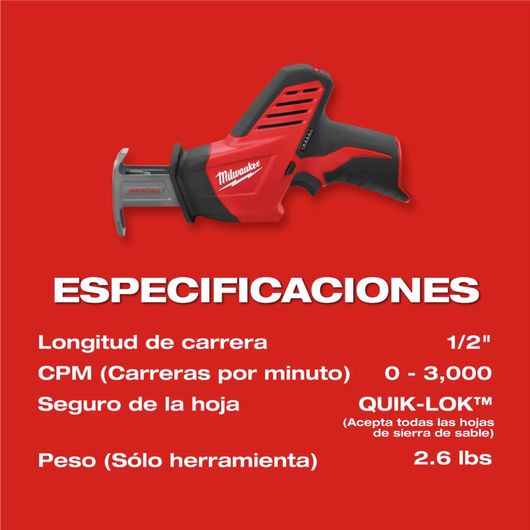 Sierra Recíproca HACKZALL M12 (Solo herramienta) Milwaukee 2420-20