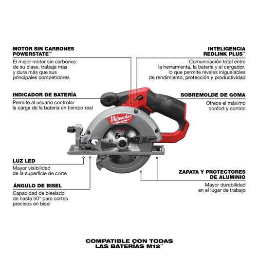 Sierra circular de 5-3/8 pulgadas Milwaukee M12 fuel 2530-20