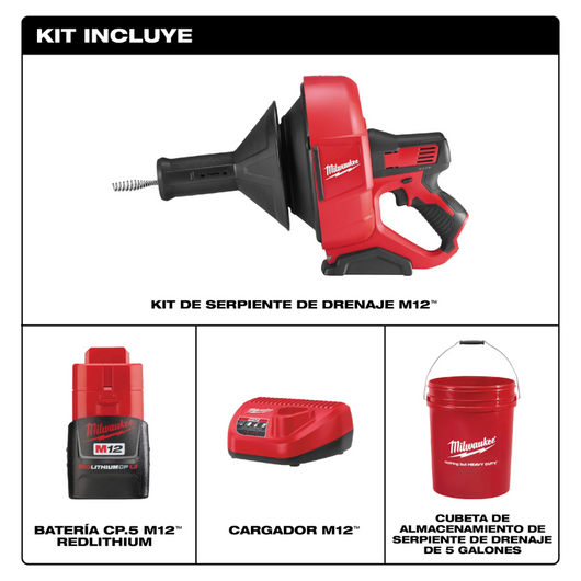 Kit de serpiente de drenaje M12 (destapacaños) Milwaukee 2571-21