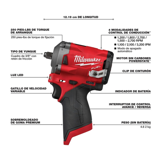 Llave de impacto M12 Stubby 3/8 in Milwaukee 2554-20
