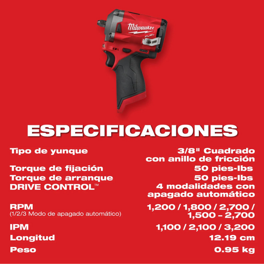 Llave de impacto M12 Stubby 3/8 in Milwaukee 2554-20
