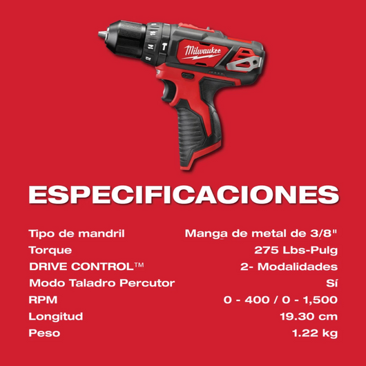 Rotomartillo taladro atornillador M12 3/8 Milwaukee 2408-22