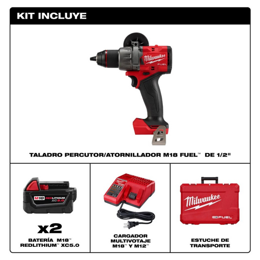 Juego de taladro percutor/atornillador de 1/2" M18 FUEL Milwaukee 2904-22