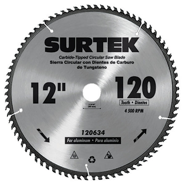 Disco para sierra circular para corte aluminio 120 dientes, 12" Surtek - Surtek - Industrias GSL