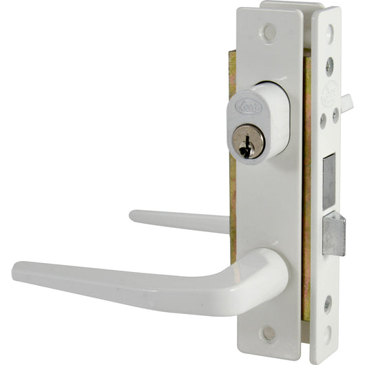 Cerradura clásica para puerta de aluminio función encilla, blanco, llave estándar Lock - Lock - Industrias GSL