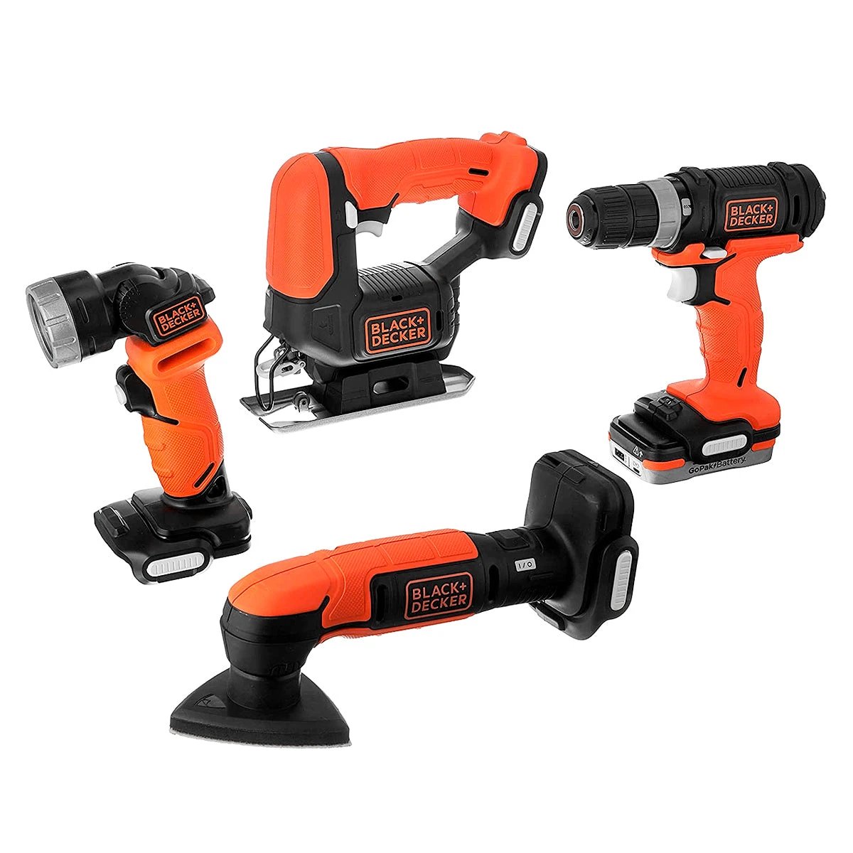 Kit 4 Herramientas 12V Taladro, Sierra, Lijadora, Linterna Black and Decker BDCK502C1