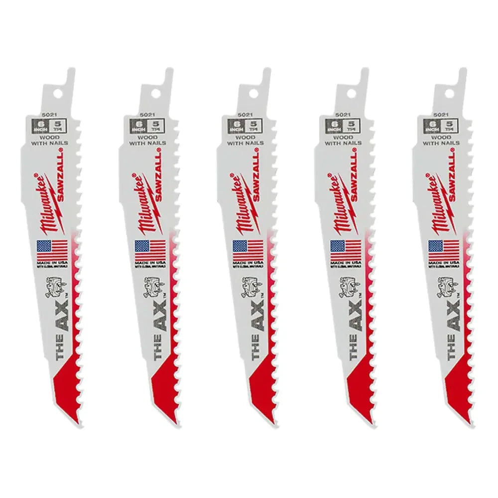 Hoja The Ax™ Sawzall® de 6" y 5 dientes por pulgada 5pzs Milwaukee 48-00-5021