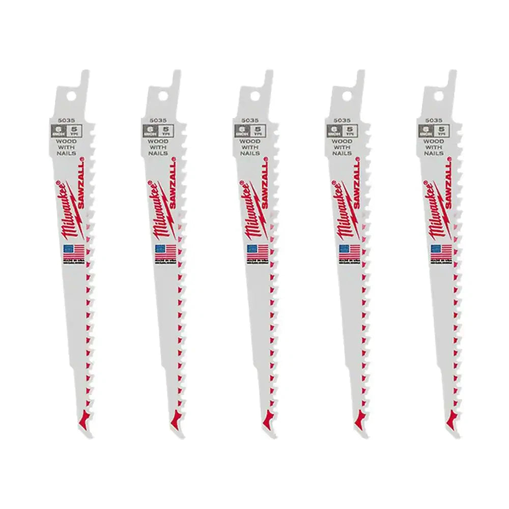Hojas Sawzall® de 6" y 5 TPI (paquete de 5 unidades) Milwaukee 48-00-5035 - Milwaukee - Industrias GSL