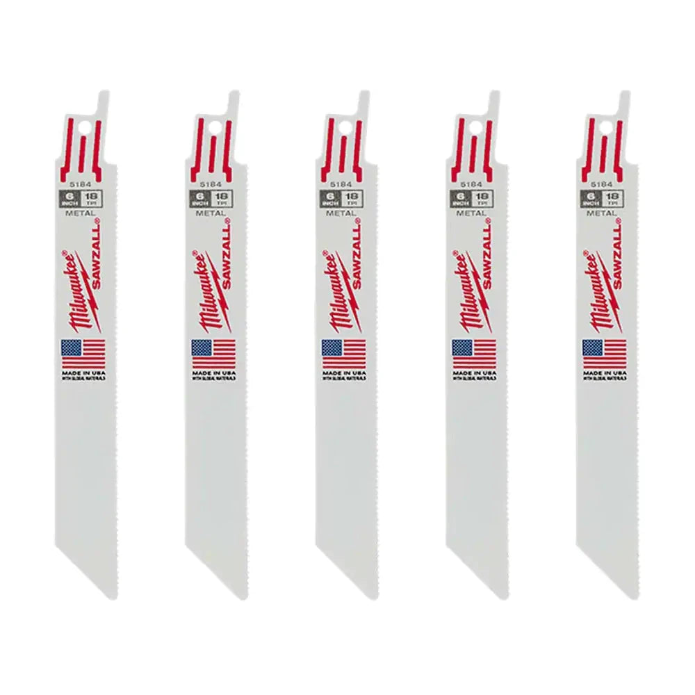 Hojas SAWZALL® de 6" y 18 Dientes por Pulgada (paq. de 5) Milwaukee 48-00-5184 - Milwaukee - Industrias GSL