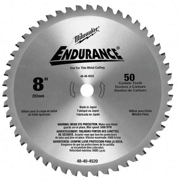 Hoja de sierra circular para cortar metal delgado y acero inoxidable de 8" Milwaukee 48-40-4520 - Milwaukee - Industrias GSL