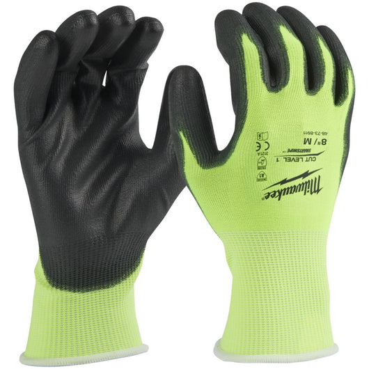 Guantes de poliuretano nvl 1 de corte de alta visibilidad Talla M Milwaukee 48-73-8911 - Milwaukee - Industrias GSL