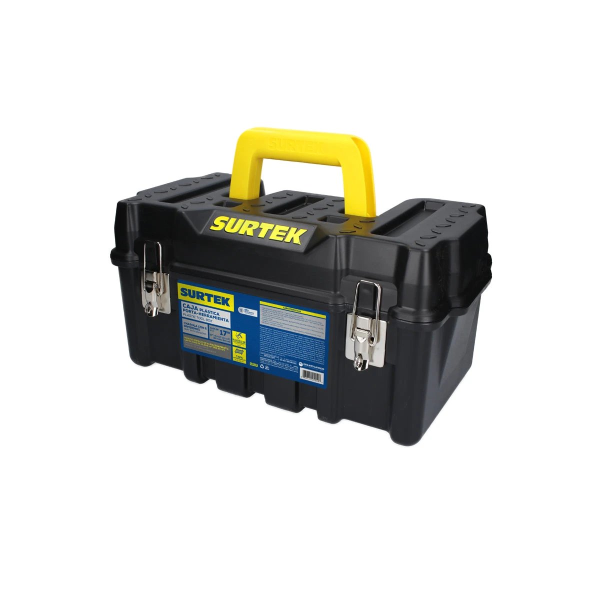 Caja portaherramientas plástica con broches metálicos 17" x 9" x 8" Surtek CPS17 - Surtek - Industrias GSL