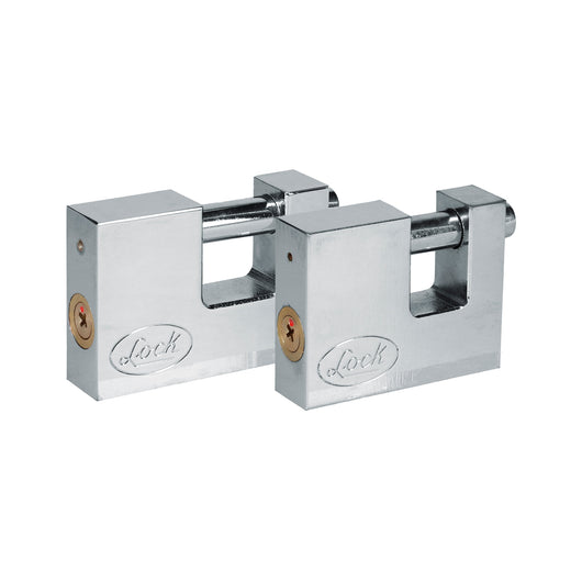 Juego de 2 candados para cortina 80 mm, cromo satinado, llave estándar Lock