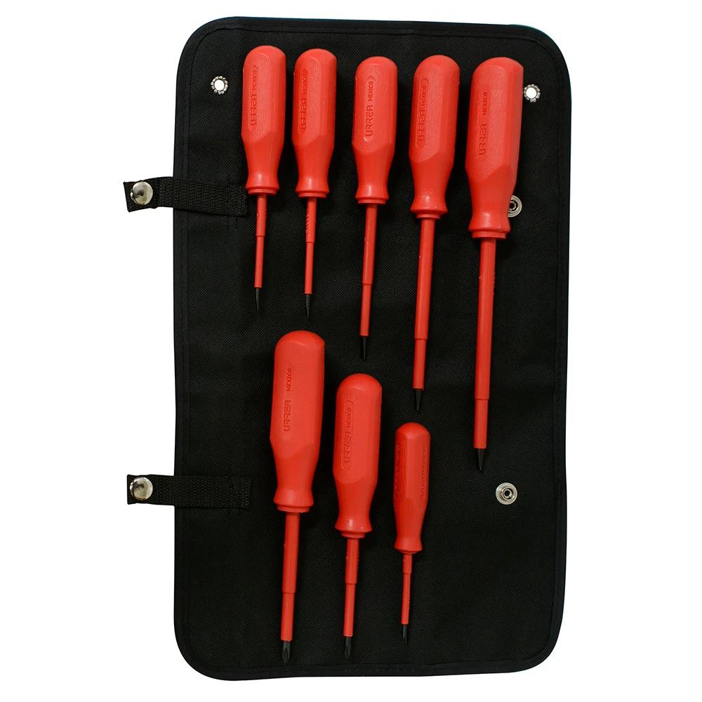 Juego de 8 destornilladores rojos 1000 V, combinados Urrea