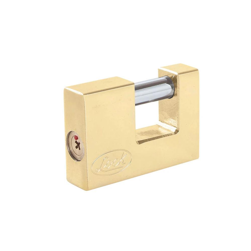 Candado de acero para cortina 70 mm, latón brillante, llave tetra Lock - Lock - Industrias GSL