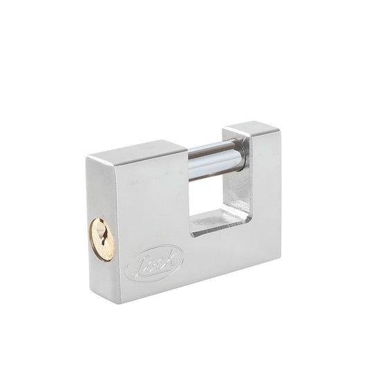 Candado de acero para cortina 80 mm, cromo satinado, llave estándar Lock L22C80ECSB - Lock - Industrias GSL