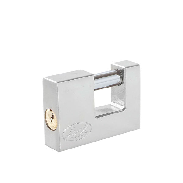 Candado de acero para cortina 80 mm, cromo satinado, llave estándar Lock L22C80ECSB - Lock - Industrias GSL