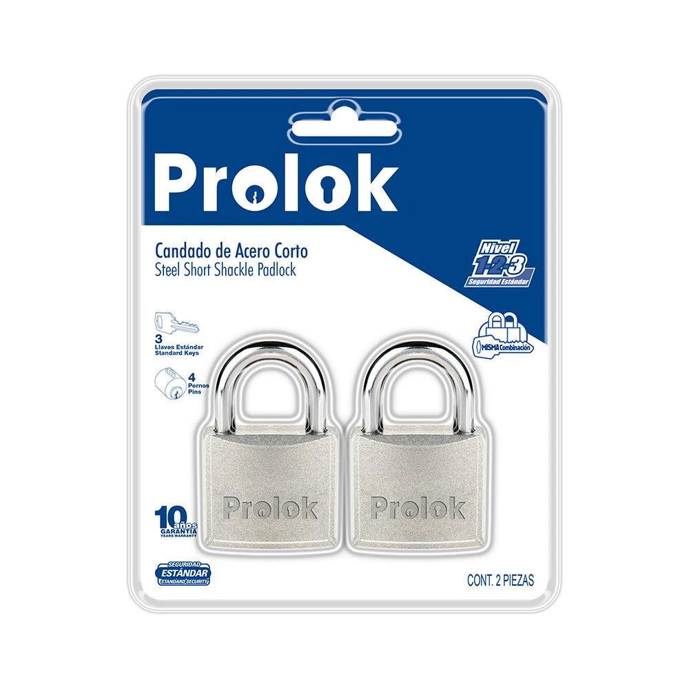 Juego de 2 candados de acero cortos 45 mm, llave estándar Prolok