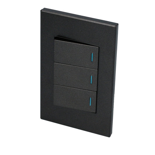 Placa 3 Switch 1/3, línea Premium, color negro Surtek