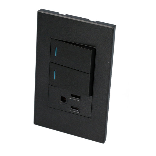 Placa 2 Switch 1 contacto 1/3, línea Premium, color negro Surtek